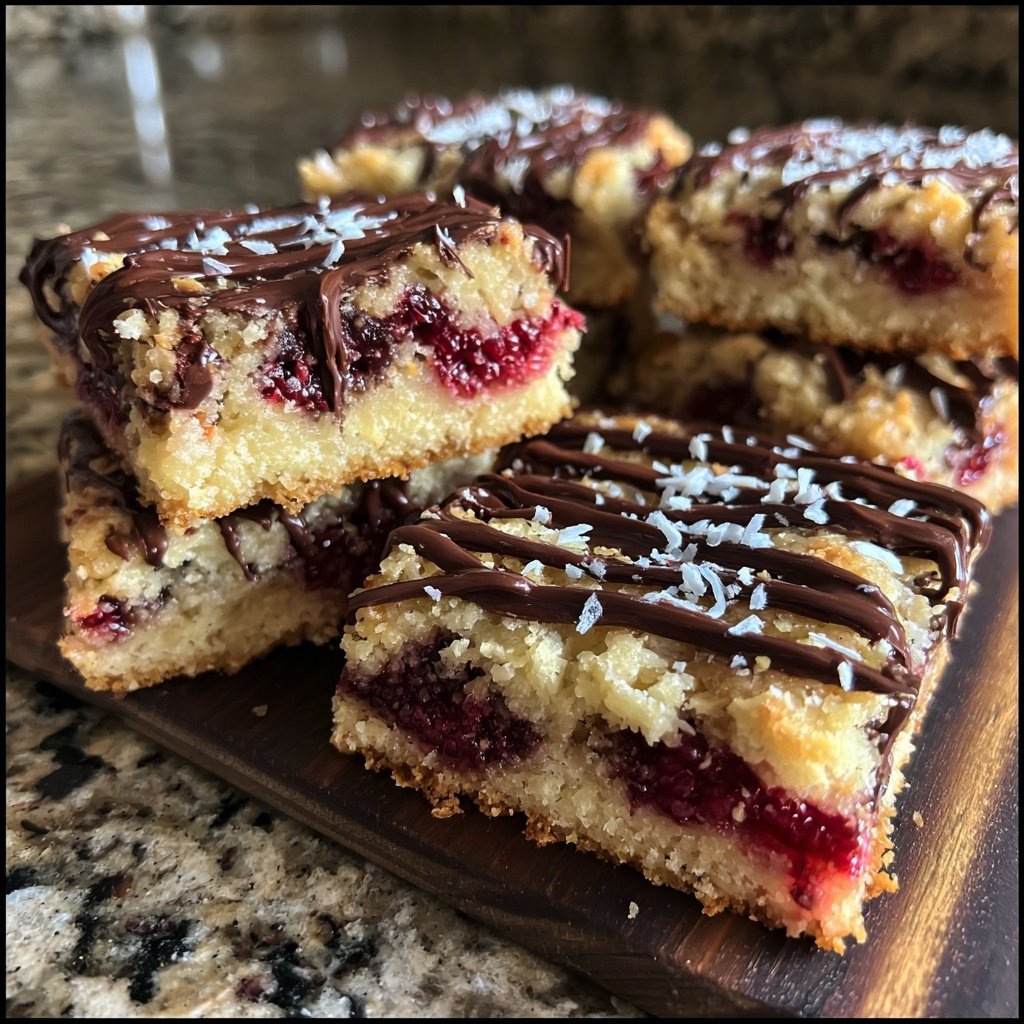 Chocolate Raspberry Coconut Squares