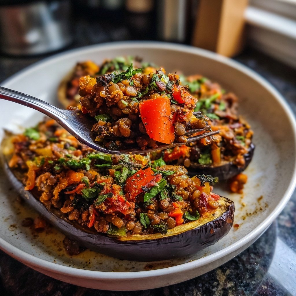 Healthy Lentil Stuffed Eggplant