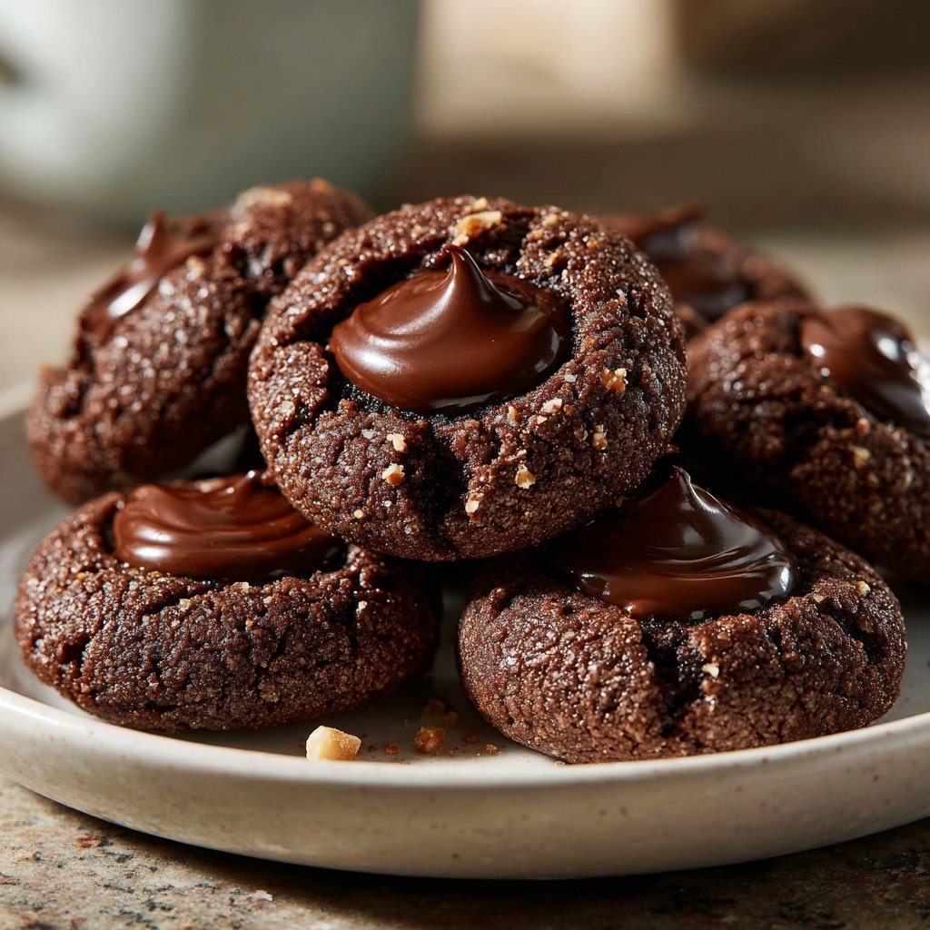 Chocolate Hazelnut Thumbprint Cookies