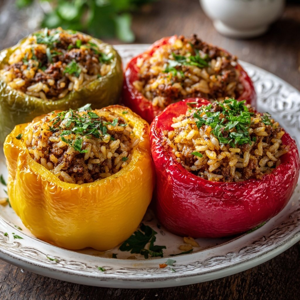 Ground Beef And Rice Stuffed Peppers