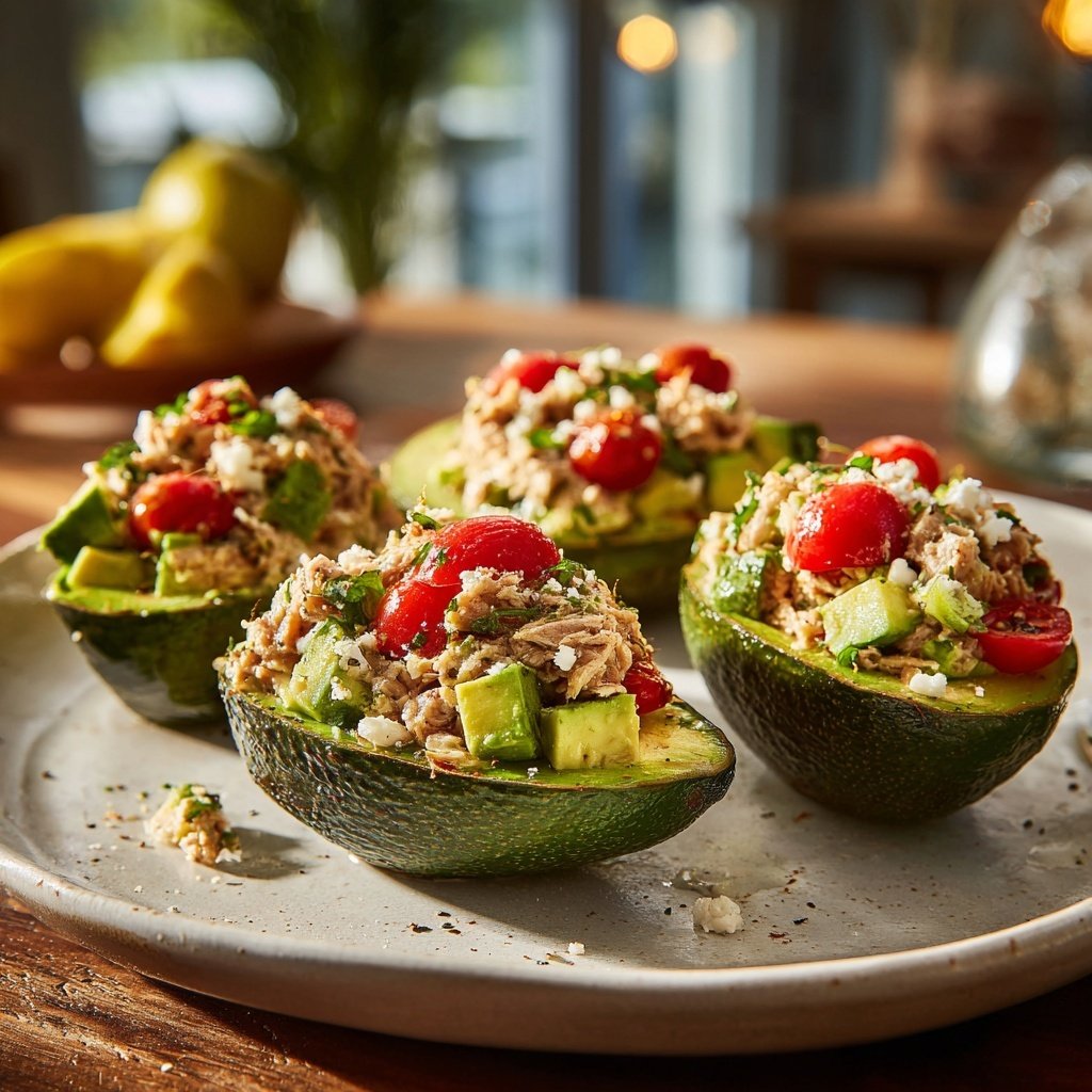 Mediterranean Tuna Stuffed Avocados