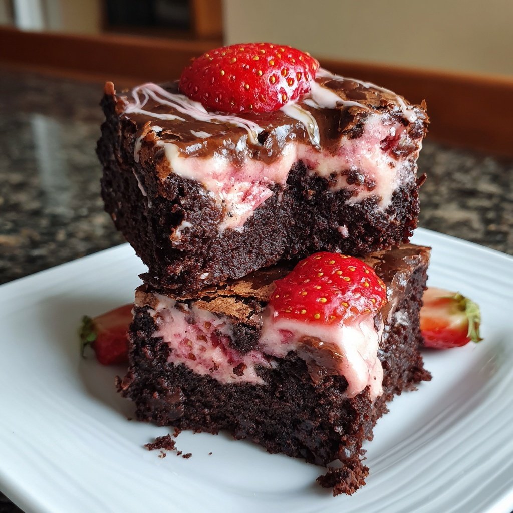 Cottage Cheese Brownies with Strawberry Cream